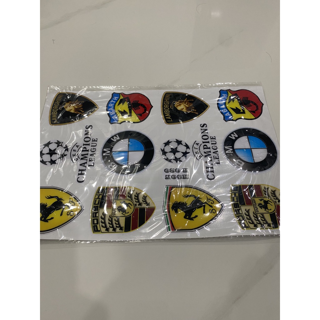 Nguyên tấm tem nổi nhiều logo Ferrari Champion League BMW ... sắc nét