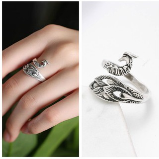 Nhẫn Mở Bạc Hình Chim Công Cổ