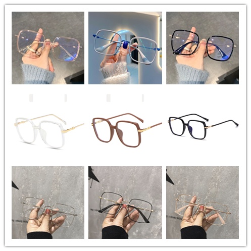 Mắt Kính Gọng Vuông Lớn Bằng Kim Loại Chống Ánh Sáng Xanh Thời Trang Cho Nữ mắt kính vuông gọng kim loại