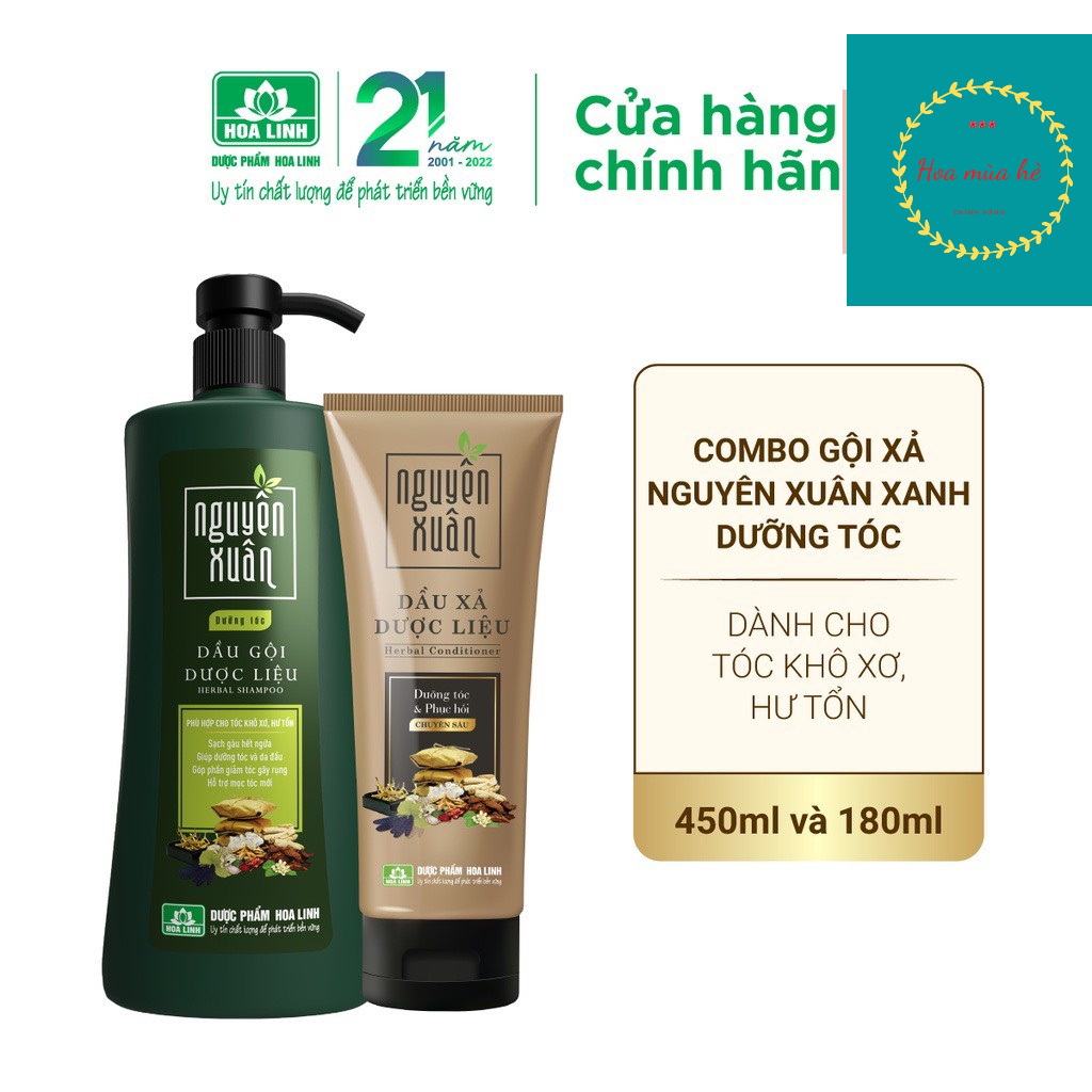 Bộ sản phẩm dầu gội 450ml  và dầu xả 180ml Nguyên Xuân Xanh dưỡng tóc dành cho tóc khô xơ, hư tổn