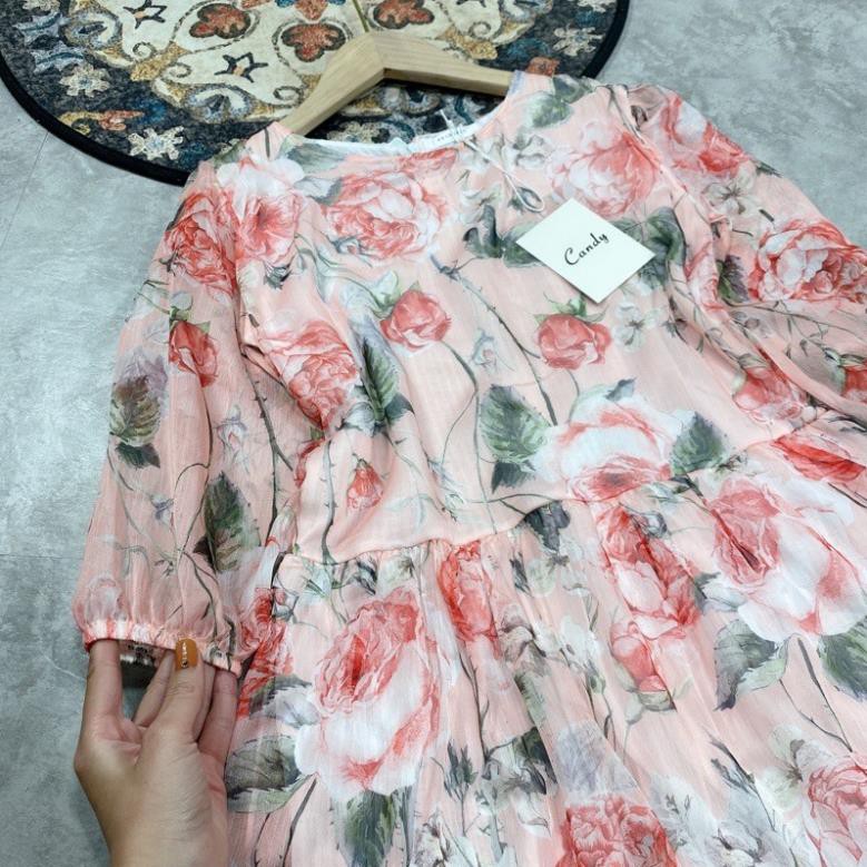 [Rẻ Vô Địch] Váy hoa 3D tay lỡ hot hit Vải voan lụa 3D quảng châu sịn sò Hàng 2 lớp, khoá lưng dễ mặc ,