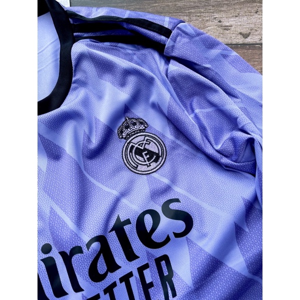 Set bộ quần áo bóng đá vải gai mịn clb real madrid sân khách áo quần màu tím mùa giải 2022 2023