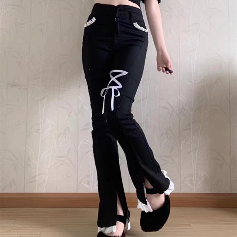 Quần Jeans Cột Dây Dáng Ôm Co Giãn Xẻ Tà Nhẹ Nhàng Phong Cách Mới Mùa Hè Cho Nữ