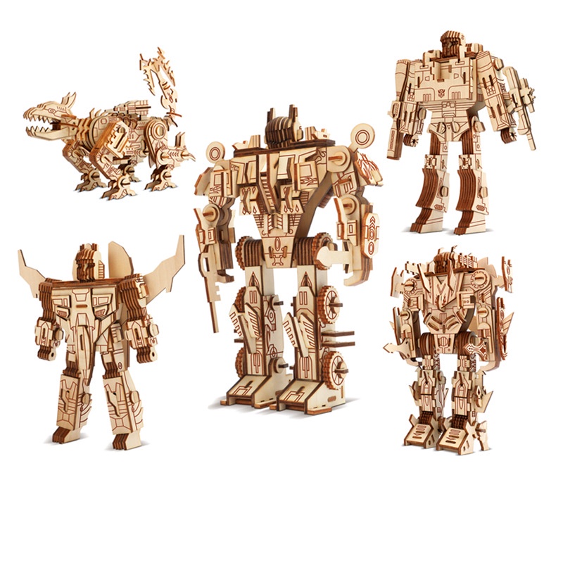 Đồ chơi xếp hình trẻ em, trò chơi lắp ráp, mô hình lắp ghép trang trí bằng gỗ 3D Robot