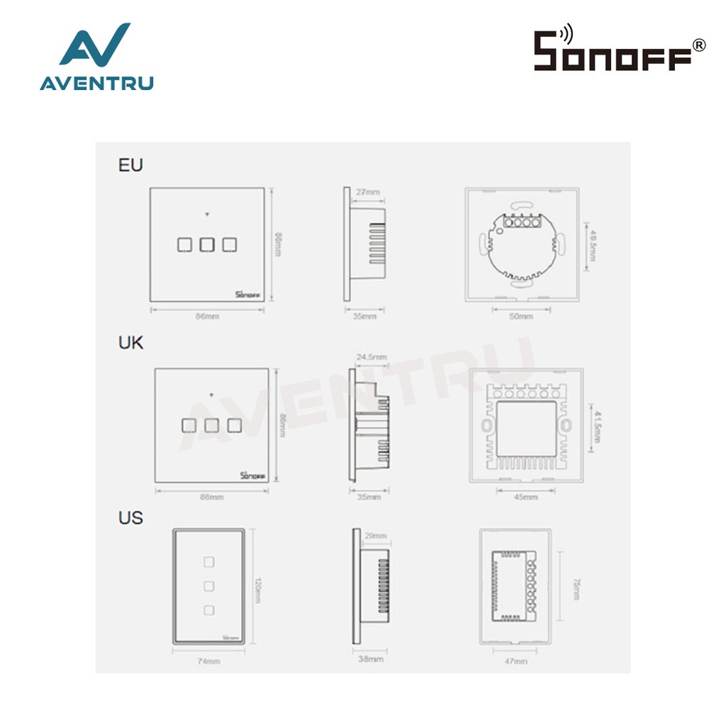 Công Tắc Cảm Ứng Thông Minh Sonoff Touch Tx T0 Eu 2gang / 2channel / 2ch Wifi