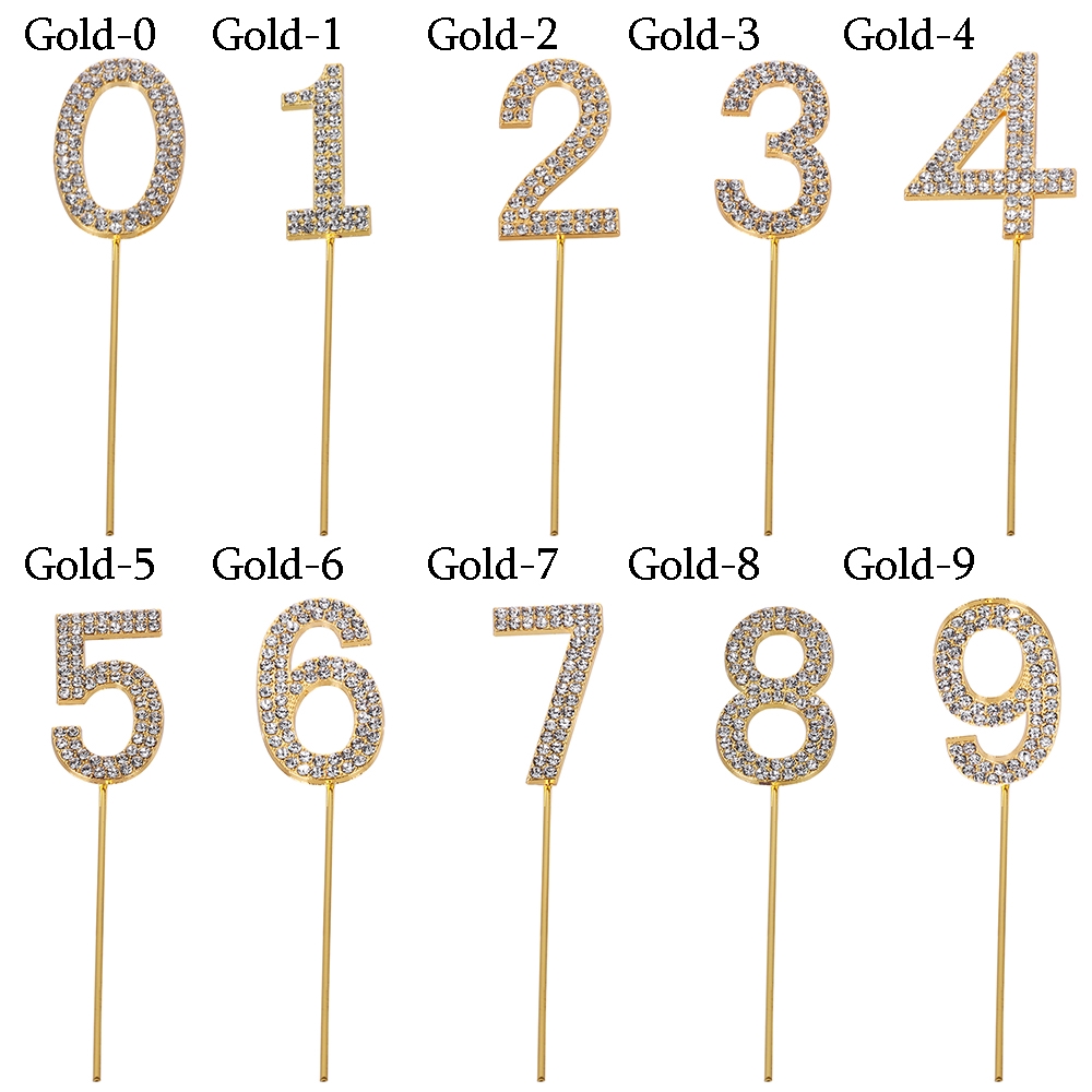 Clever Cake Topper Number&quot;0-9&quot; Gold Diamond-studded Cupcake Dessert Anniversary Birthday Wedding Supplies