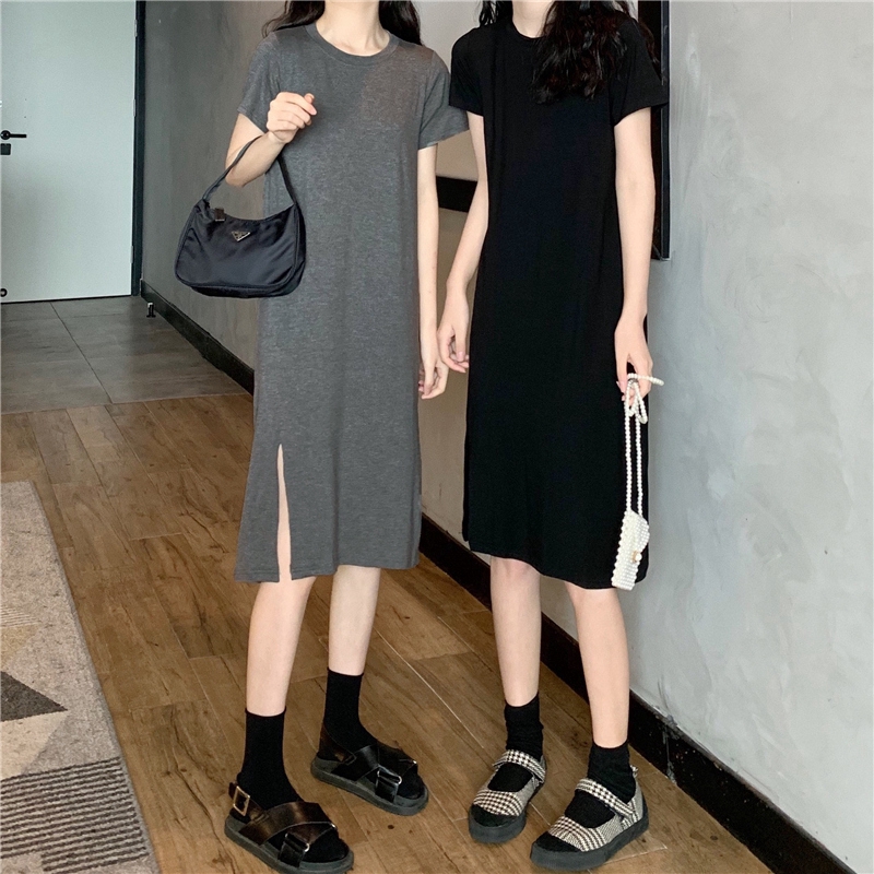 SUXI Đầm Nữ Ngắn Tay Kiểu Hàn Quốc