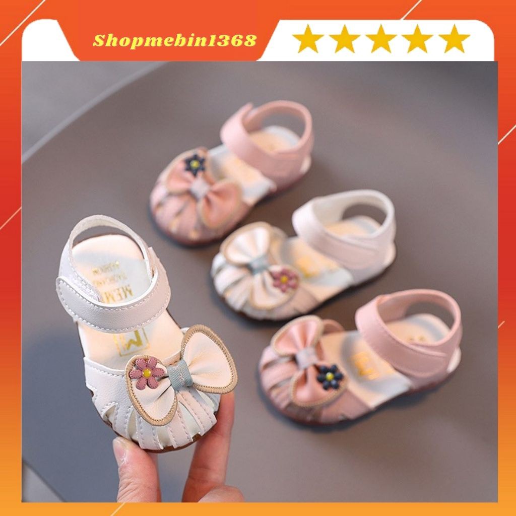 [ SẴN L1 ] Giày dép sandal gắn nơ điệu đà cho bé gái 0-3 tuổi, chất liệu da mềm, đế dẻo chống trơn trượt cho bé