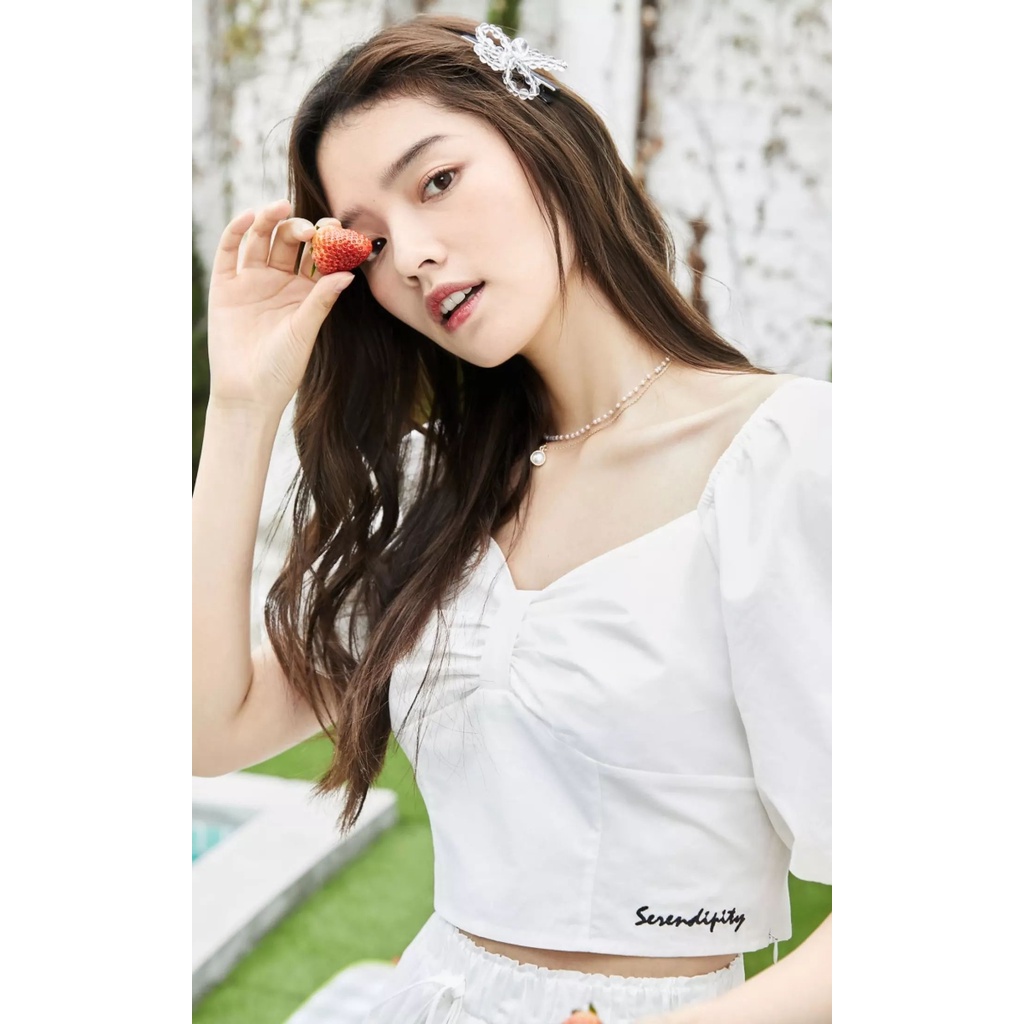 VERO MODA Áo Croptop Tay Phồng Nơ