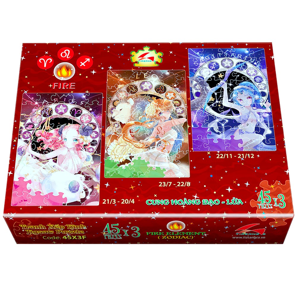 Tranh xếp hình Jigsaw Puzzle Tia Sáng 45 mảnh Combo 3 trong 1 - Cung hoàng đạo - Lửa - MSP: 45-3F