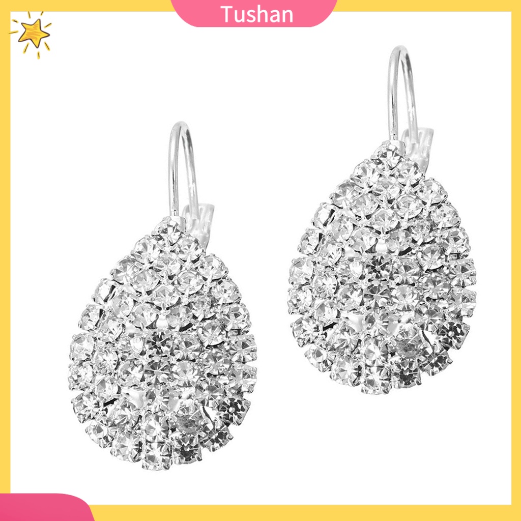 Bông tai hình giọt nước đính đá lấp lánh màu bạc sang trọng dành cho nữ