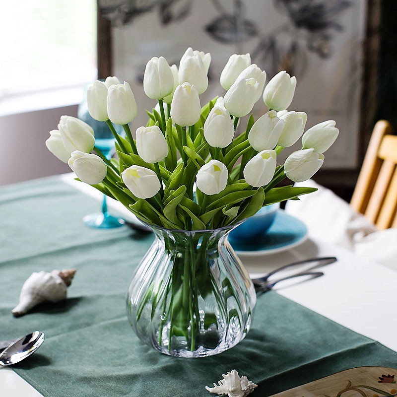 Bó 10 Hoa Tulip Nhân Tạo Bằng Lụa Cho Trang Trí