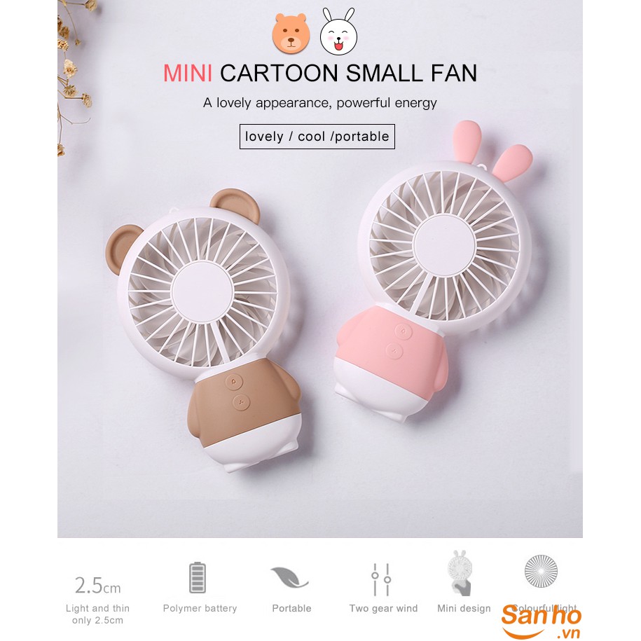 Quạt Mini Để Bàn Hình Thú Cute Ngộ Nghĩnh, Có Đèn Led, 3 Mức Độ Gió, Xin Xắn Nhỏ Nhắn Gọn Nhẹ