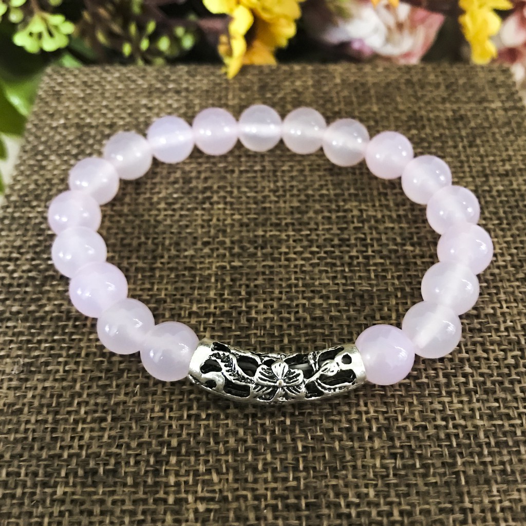 Vòng Tay Cho Mệnh Hỏa ( Thổ ) - Vòng Tay Nữ Mã Não Hồng 8mm Mix Charm Cầu Bạc V344H-8