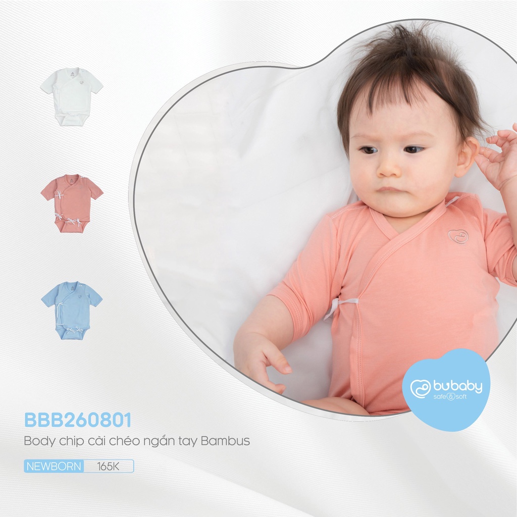 [Newborn] Body chip cài chéo ngắn tay Bambus Bu baby