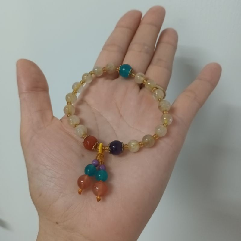 Vòng tay nữ đá tóc vàng thanh tẩy thu hút năng lượng tích cực may mắn