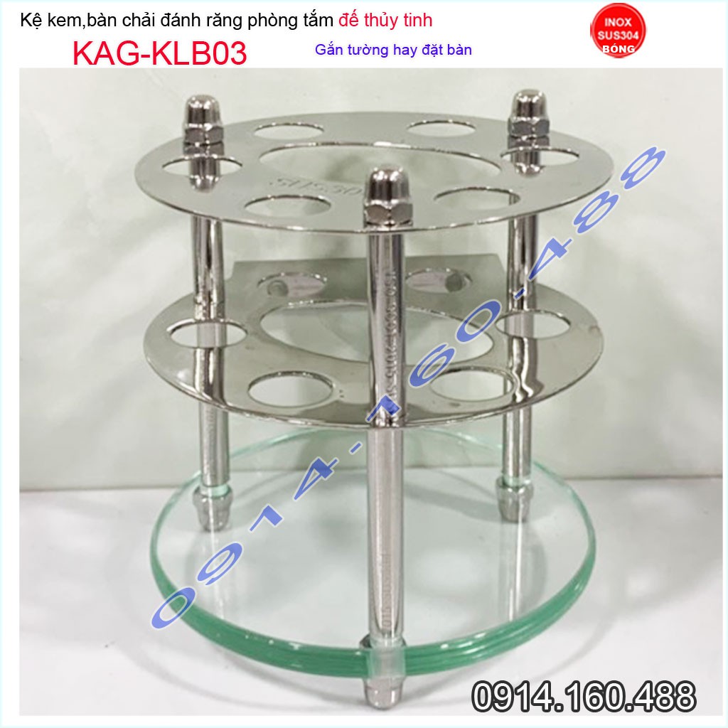 Kệ bàn chải kem đánh răng bằng inox 304 đế thủy tinh KAG-KLB03 mẫu mới thiết kế đẹp sang trọng sử dụng tốt