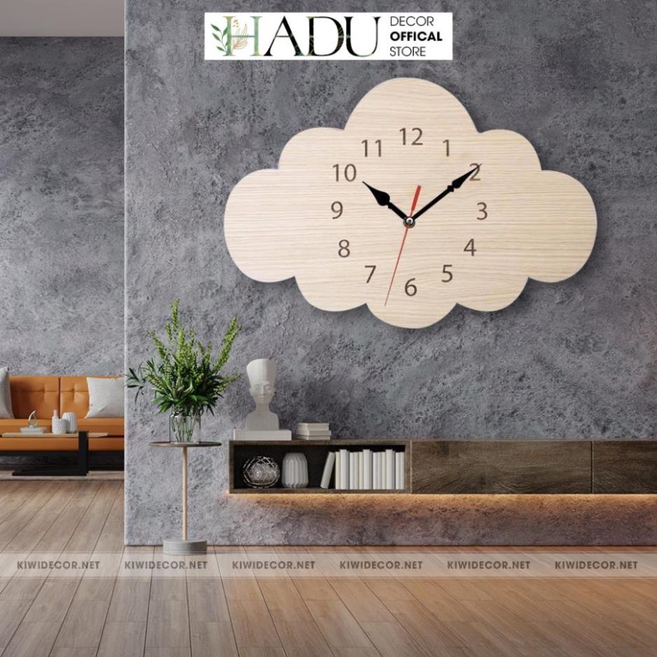 Đồng Hồ Treo Tường Decor Hình Đám Mây Bằng Gỗ Dễ Thương, Đồng Hồ Vintage Trang Trí Homestay - HaduDecor