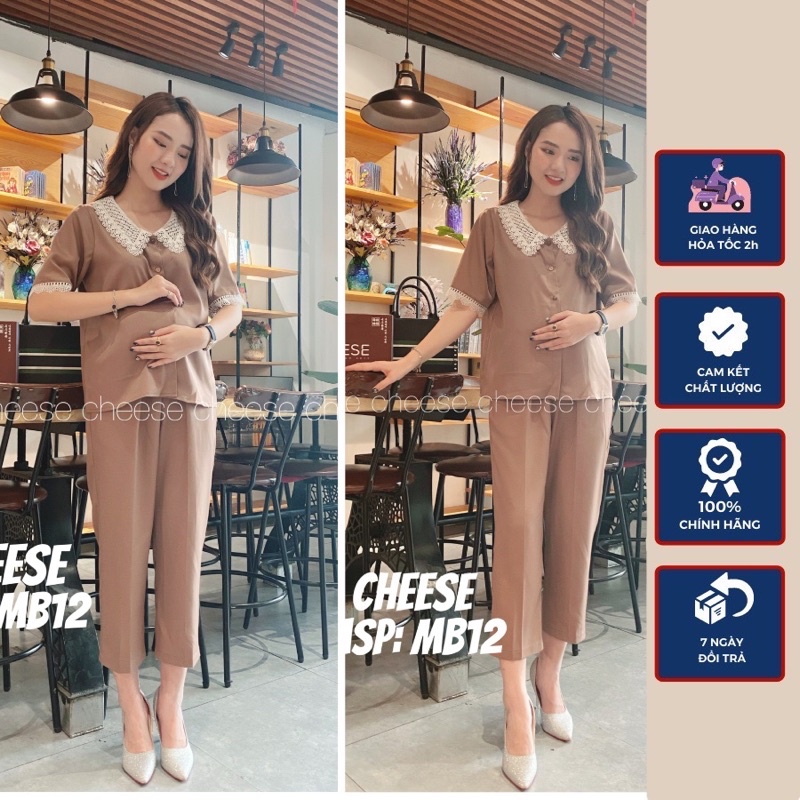 Bộ Bầu Mặc Nhà Mùa Hè Chất Trượt Hàn Mát Mịn Có Khóa Sau Sinh MB12