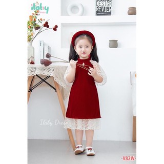 VÁY CÁCH TÂN NHUNG REN ĐIỆU ĐÀ CHO BÉ DIỆN TẾT