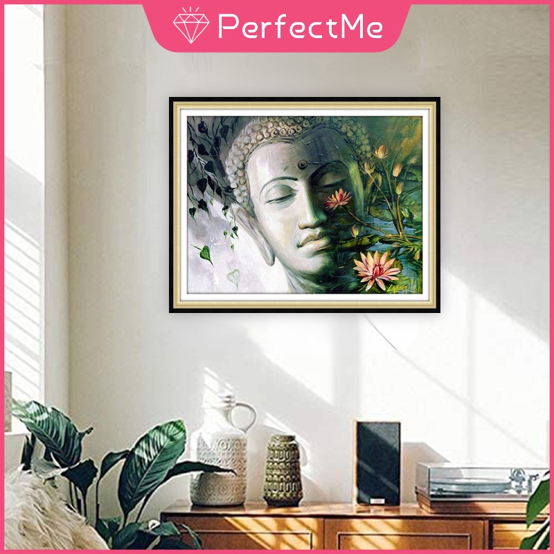 Bộ Tranh Đính Đá Tự Làm Hình Đầu Phật Kích Thước 40X30Cm