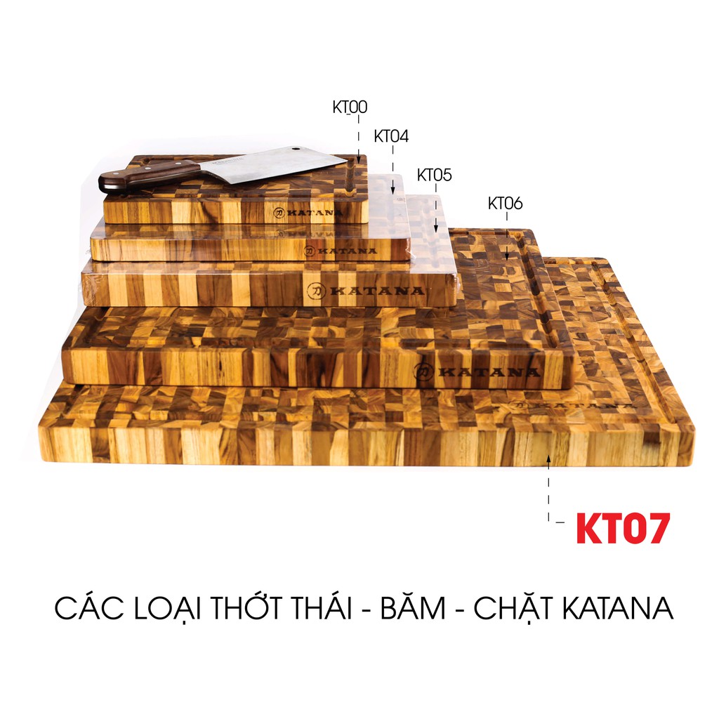 Thớt gỗ teak cao cấp KATANA loại siêu to dày 3.8cm KT07 - thớt hình chữ nhật kích thước 38x460x610mm