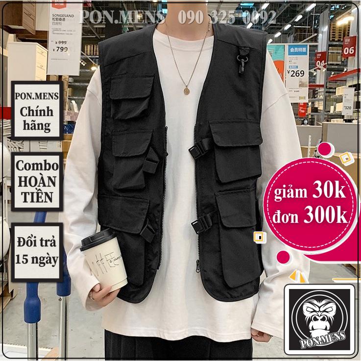 [sale xả kho] Áo ghi lê dù màu đen unisex khóa cài nhựa phong cách Hàn Quốc Quảng Châu w510 Pon.mens hà nội hcm
