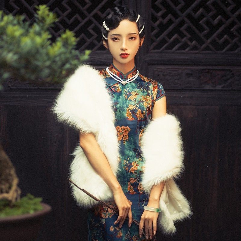 [M &amp; E] Hàng Có Sẵn Áo Choàng Sườn Xám Phối Lông Dày Cao Cấp Phong Cách Mới Mùa Đông Dễ Phối Đồ Cho Nữ