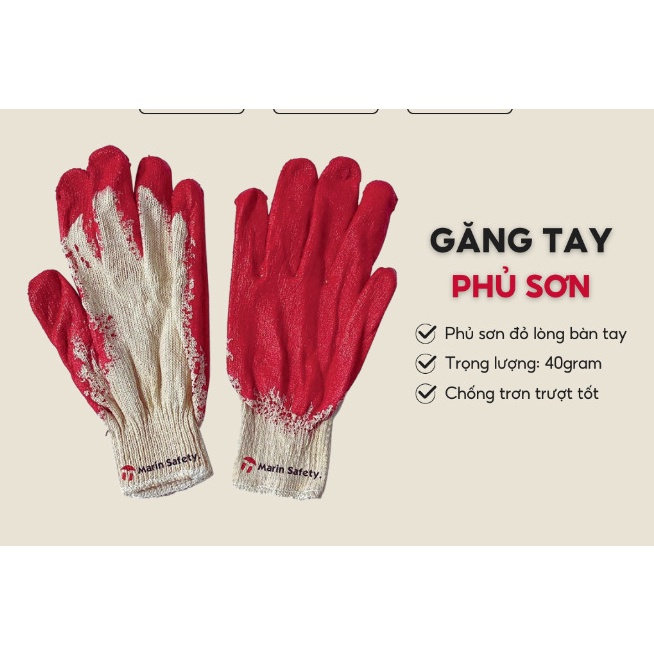 Găng Tay Bảo Hộ Lao Động Bằng Sợi Len Phủ Sơn Đỏ Dùng Để Bốc Vác Chống Chống Trầy Da