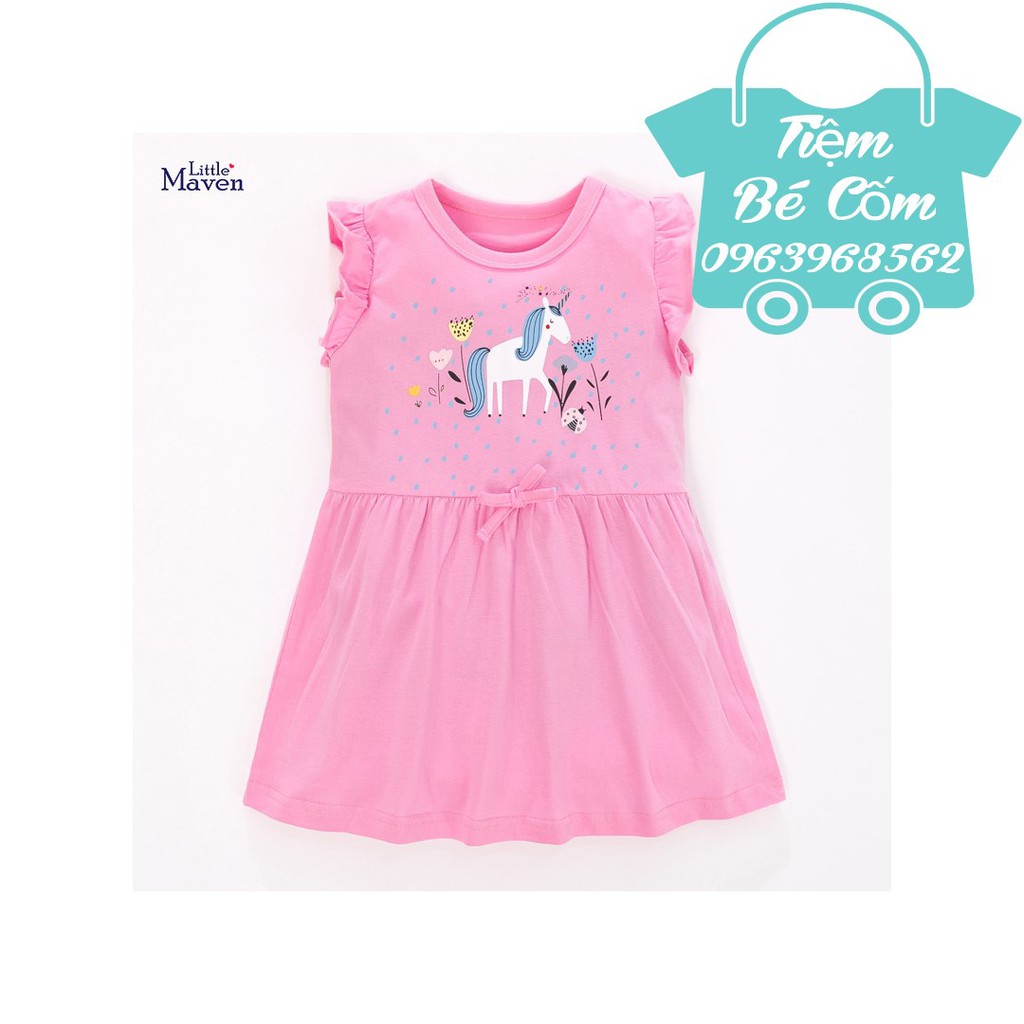 LITTLE MAVEN Sale Váy bé gái little maven chính hãng họa tiết ngựa Pony tay cánh tiên từ 2 đến 7 tuổi