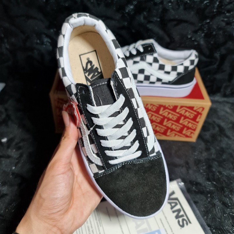 Giày Vans Caro Nam Nữ Đen Trắng Old Skool Checkerboard Black White