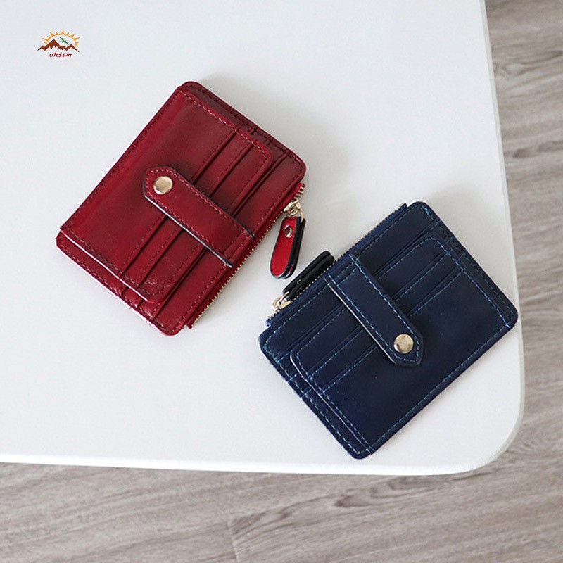 Ví da PU ngắn phối khóa kéo thời trang cho nữ