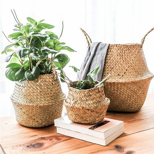 Giỏ cói đựng đồ, trồng cây, cắm hoa, đựng chậu cây, decor, trang trí kích thước 25cm x 27cm. Cói tự nhiên , đan thủ công