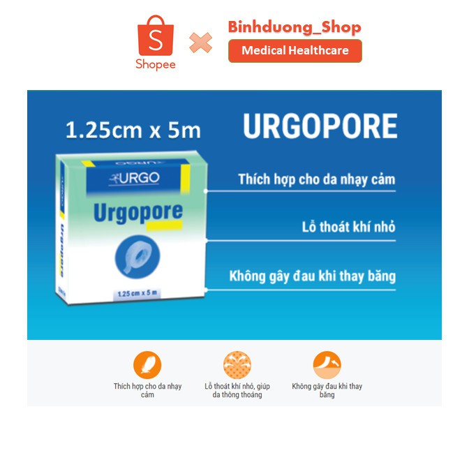 Băng keo y tế (băng keo giấy) Urgopore 1.25cm x 5m Thái Lan - dụng cụ sơ cấp cứu