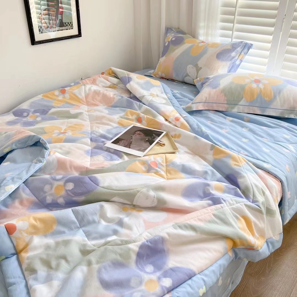 Bộ chăn hè ga gối cotton 100%, ga chun đủ size chăn hè trần bông mỏng | BigBuy360 - bigbuy360.vn