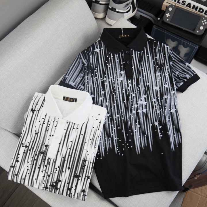 ÁO THUN NAM CÓ CỔ PHỐI HỌA TIẾT SỌC ÁNH SAO ĐẸP CÁ TÍNH TRẺ TRUNG NĂNG ĐỘNG THỜI TRANG