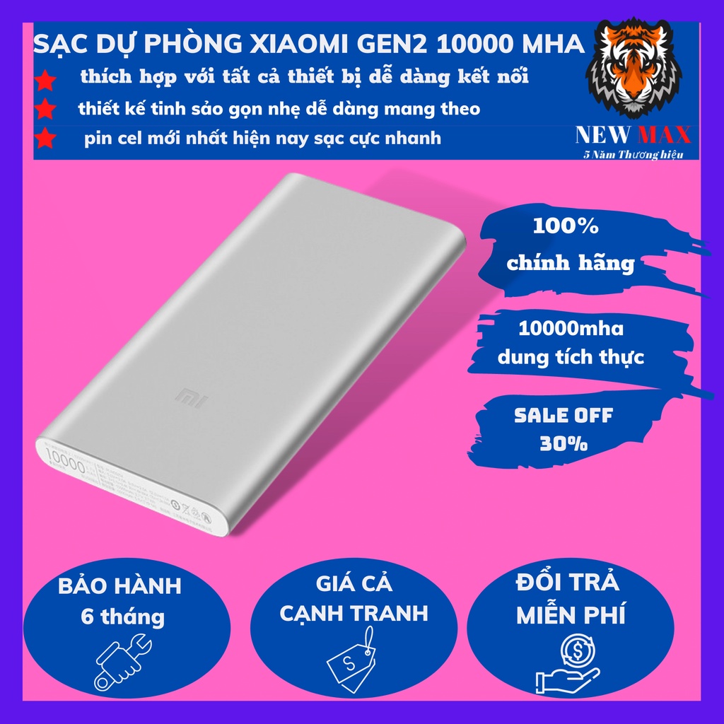 Sạc dự phòng Xiaomi 10000mAh Gen 2 Hỗ trợ sạc nhanh 18W Cả 2 Chiều có đèn báo