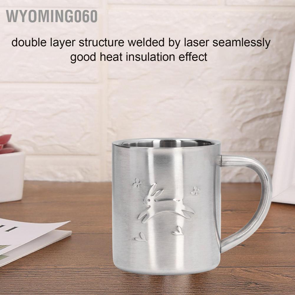 Wyoming060 220ML Stainless Steel Mugs Easy to Clean Double Walled Coffee with Comfortable Handle for Office Student Children