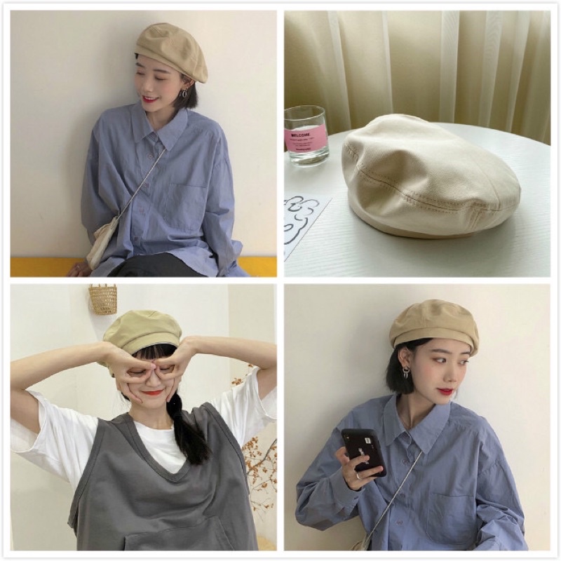 Mũ beret nữ màu trơn phong cách hàn quốc