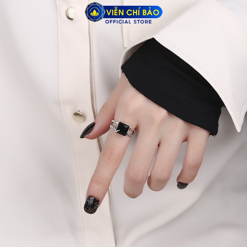 Nhẫn bạc nữ đá đen vuông chất liệu bạc Thái 925 thời trang phụ kiện trang sức nữ Viễn Chí Bảo N000012