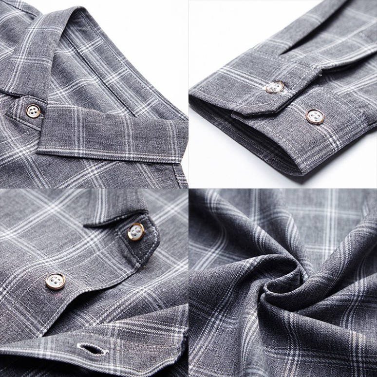 Áo sơ mi nam dài tay chất đũi Ghi Xám Kẻ Ca Rô chuẩn thiết kế Hàn Quốc (SMLD) | BigBuy360 - bigbuy360.vn