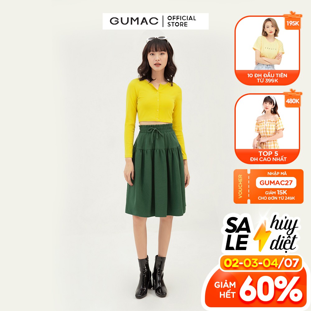 [Mã WABRGU72 giảm 10% tối đa 50k đơn 250k] Chân váy nữ xòe lưng thun GUMAC kiểu dáng vintage màu xanh VB3119