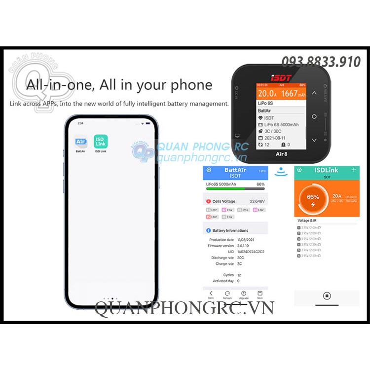 Sạc ISDT Air 8 500W 20A 1-8S Smart Charger