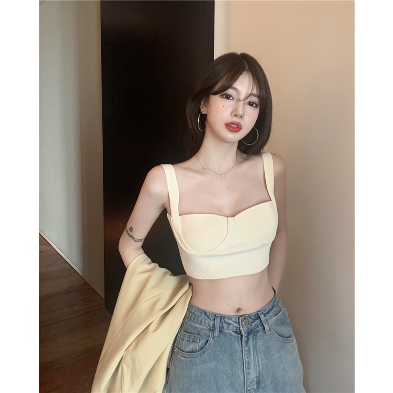 HUANG YOYO Áo Dệt Kim Hai Dây Màu Trơn Quyến Rũ Thời Trang Phong Cách Hàn Quốc Cho Nữ