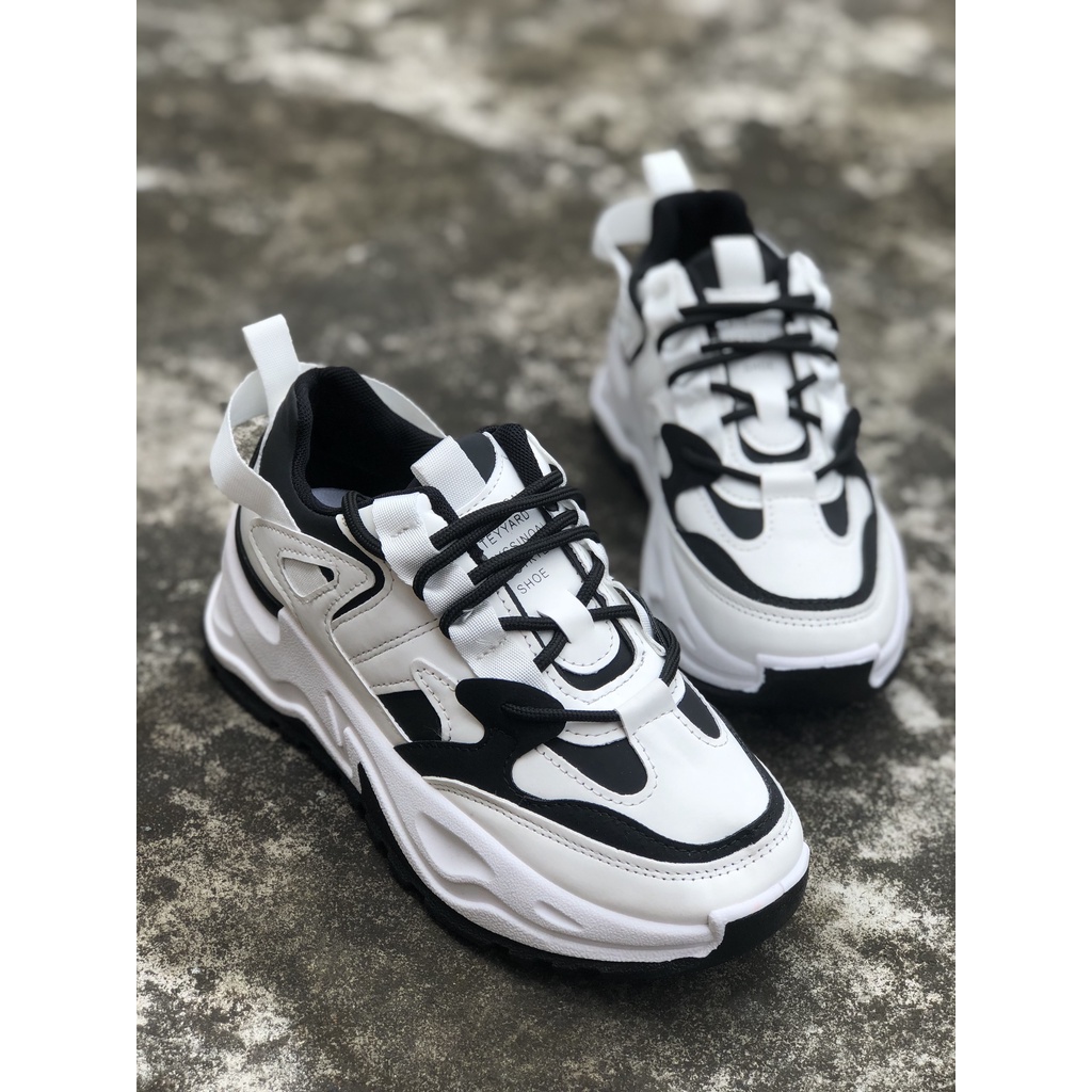 Giày thể thao sneaker nữ QC chất da phong cách ULZZANG đế tách 2 lớp 5cm tôn dáng màu đen/nâu