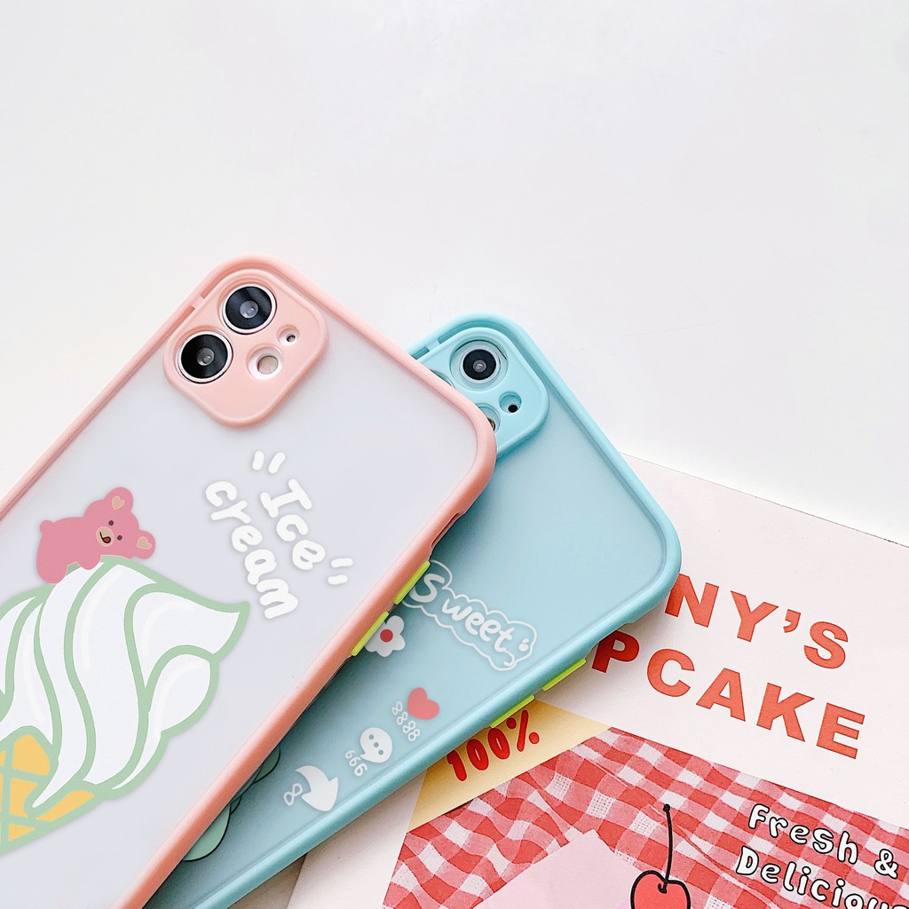 Ốp lưng iphone Kem & Dino nhám viền nổi cong 5/5s/6/6plus/6s/6splus/7/7plus/8/8plus/x/xr/xs/11/12/pro/max/plus/promax | BigBuy360 - bigbuy360.vn