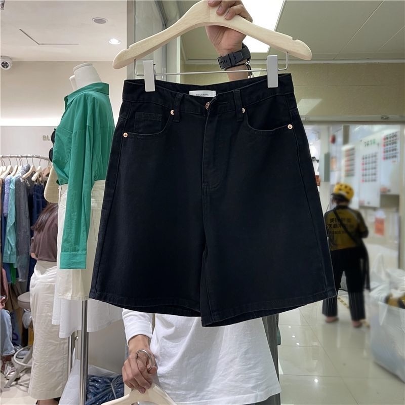 Quần đùi denim ống rộng lưng cao thoáng mát thời trang cho nữ