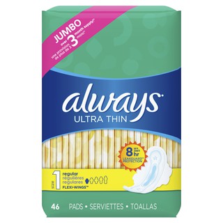 Băng vệ sinh Always Ultra Thin Regular Pads with Wings, Unscented, Size 1, 46 miếng
