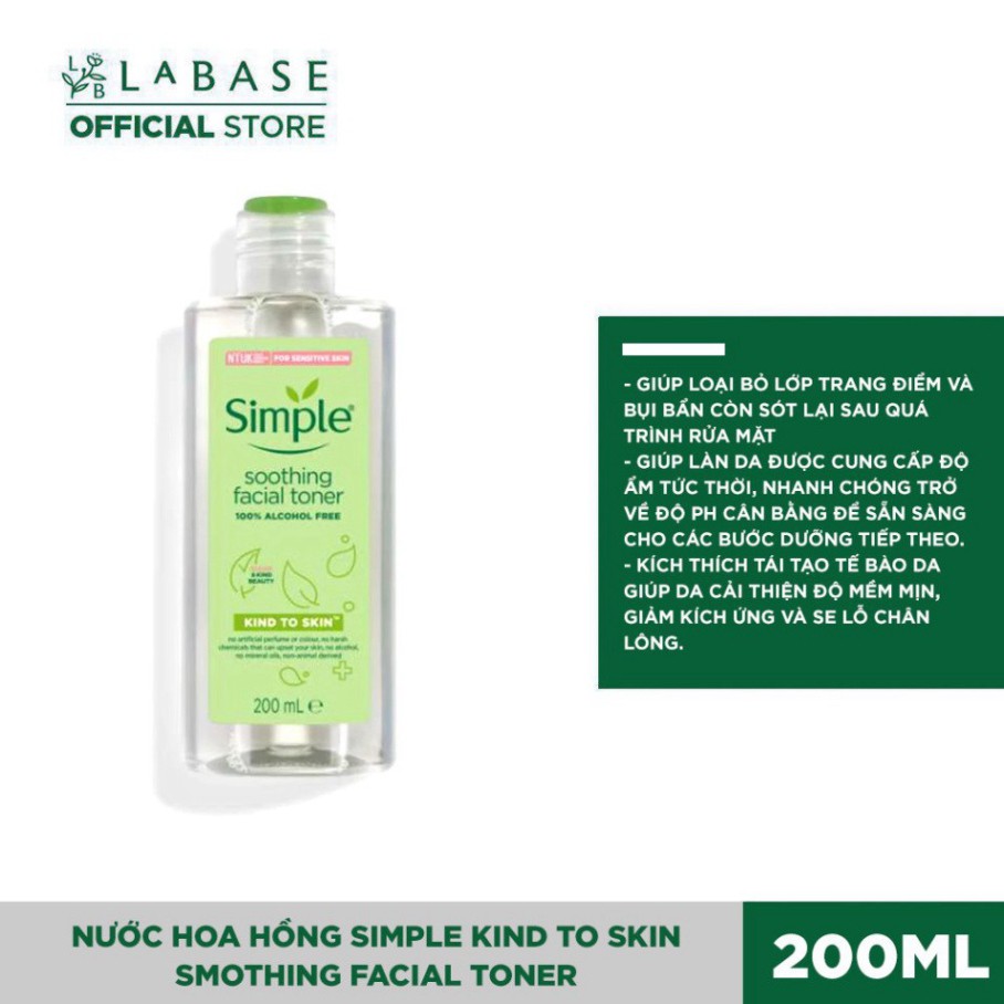 Nước Hoa Hồng Simple Kind to Skin Smothing Facial Toner 200ml [Mẫu 2020] XZ