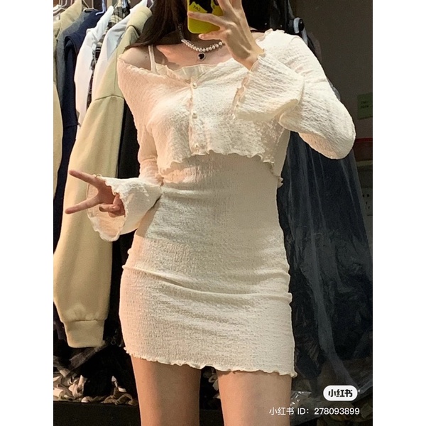 Set áo + váy sexy màu be